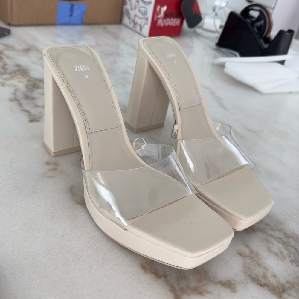 ZARA Clear Platform Heels | Size 7.5 Cream Platform Sandals